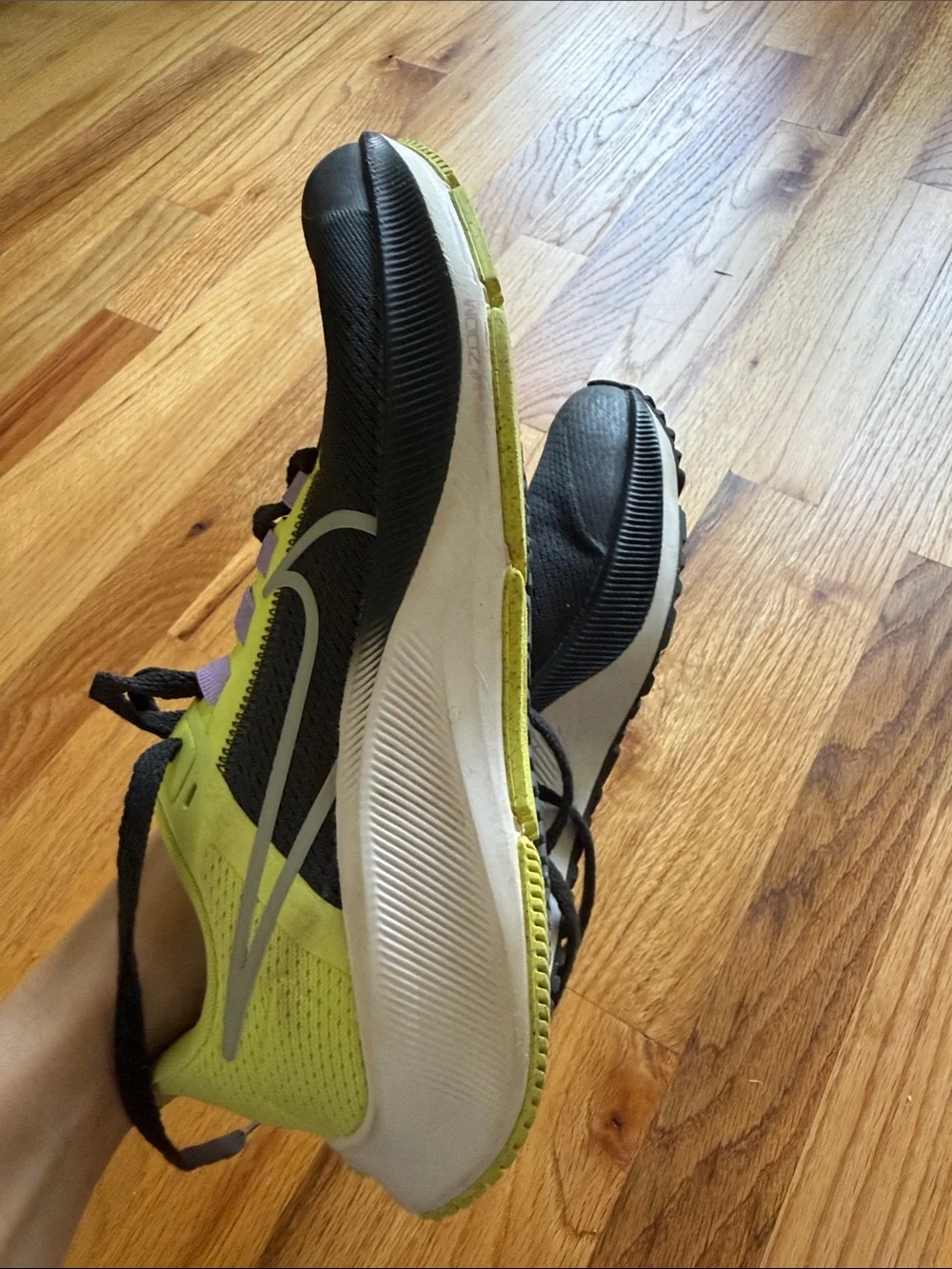 Nike Kids Air Zoom Pegasus 38 GS Black and Neon Green Athletic Shoes